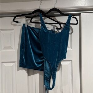 Luxurious Teal Bodysuit and Skirt Set